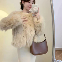 Korean Style Long Sleeve Round Neck Women's Short Faux Fur Coat Commute Style New Fox Fur Fur Coat for Autumn and Winter 2023