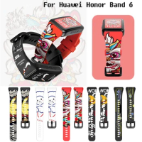 For Honor Band 6 Strap Silicone Cartoon Printing Blet Pattern Huawei Honor 6 Watch Band Bracelet Smart Sports Fitness Wrist