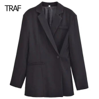 TRAF Women's Blazer Tailoring Autumn Winter Black Blazers Long Sleeves Top New In Outwears Office Wear For Women Professional