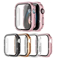 Glass+Case for Apple Watch SE 8 7 6 5 4 3 2 1,Bling Case Diamond Bumper Protector for apple watch 40mm 44mm 41mm 45mm 38mm 42mm