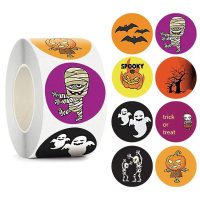 Hình dán Halloween, 500 miếng, hình dán bí ngô, nhện và dơi, cho bữa tiệc Halloween
