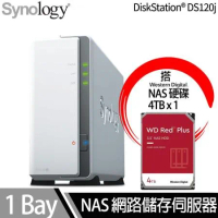 Synology群暉科技 DS120j NAS 搭 WD 紅標Plus 4TB NAS專用硬碟 x 1