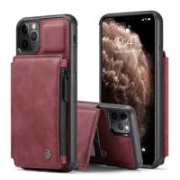 CaseMe Flip Leather Cases For iPhone 13 12 11 Pro XS Max XR X 7 8 Plus Samsung Note 20 S21 Ultra S20 Zipper Wallet Cover Case