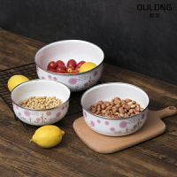 日式琺瑯搪瓷碗帶蓋加厚套裝碗保鮮碗盒沙拉碗菜碗飯碗冰箱儲物