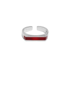 Glamorousky 925 Sterling Silver Simple Fashion Red Epoxy Rectangle Geometric Adjustable Open Ring