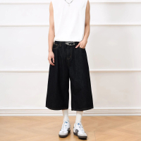 JIMAU new American retro raw denim baggy jeans, men's straight loose unisex wide-leg cropped jeans
