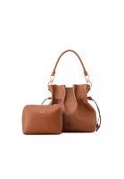 FION Ruched Leather Large Top Handle Bag