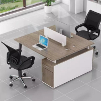 電腦辦公桌組合（雙人位+櫃子+椅子【雞翅木】）長120cm寬120cm高74cm