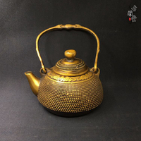 純銅茶壺黃銅茶壺民國古代老式老茶壺大明宣德銅壺五福同壽提壺