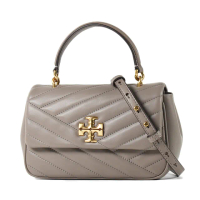 【TORY BURCH】專櫃款 KIRA 絎縫V字翻蓋手提/斜背二用包-大象灰