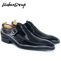 LUXURY MEN LOAFERS SHOES BUCKLE STRAP CASUAL DRESS MAN MONK SHOES BLACK BROWN OFFICE WEDDING REAL LEATHER SHOES FOR MEN