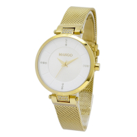 MANGO 簡約時尚晶鑽米蘭帶腕錶-MA6763L-GD(香檳金/33mm)