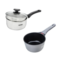 【THERMOS膳魔師】買1送1_不鏽鋼單柄湯鍋瀝水鍋18cm+星曜新一代不沾鍋單柄湯鍋16cm(SPC-S18+TFC-S16N)