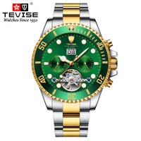 ประเทศสวิตเซอร์แลนด์ TEVISE นาฬิกา Submariner สไตล์ TikTok นาฬิกาอัตโนมัติสำหรับผู้ชาย นาฬิกาแฟชั่น 