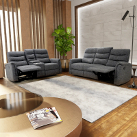 Lorenzo 3 plus 2 Seater Imported Indoor Fabric Sofa with Recliners, Gliders and Cup Holders with Sol