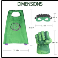 Hulk Cloak Cape Plush Hands Fists Costume with Green Cape and Eye-Mask – Complete Set of Punching Gloves Accessories for Kids