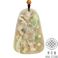 【漢石齋】天然翡翠A貨 大關公玉佩吊墜 飄花種帶黃翡(53*80*12mm)