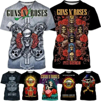 เสื้อยืดพิมพ์ลาย 3 มิติ, Guns N Roses Skulls, สำหรับผู้ชายและผู้หญิง, เสื้อยืดแขนสั้นคอกลม, ทันสมัย,