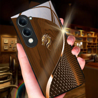 เคสโทรศัพท์สำหรับ vivo Y04 ดีไซน์หัวมังกรทองมีสไตล์ ลายไม้ เคสกระจกเงา ฝาหลัง ของขวัญ