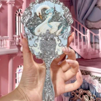 Flower Knows Swan Ballet Handheld Mirror Little Angel Exquisite Relief Makeup Blue White