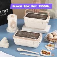 (BMS)Lunch Box Set 1100ml Tempat Bekal Anak Set Lunch Box Gagang Tempat Makan Sekolah Anak