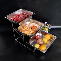 三層不銹鋼托盤帶蓋長方形水果盤子自助餐冷餐擺臺涼菜熟食展示架