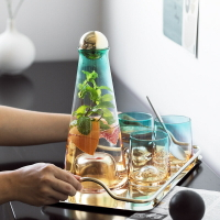 涼水壺家用玻璃涼水杯耐高溫北歐創意金邊漸變大容量冷水壺高級感