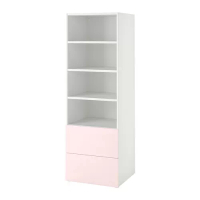SMÅSTAD/PLATSA 書櫃, 白色 淺粉紅色/附2個抽屜, 60x57x181 公分