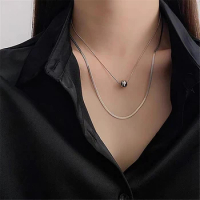 2 sets of cold air stainless steel multi-layer wear chain round ball collarbone chain choker necklace jewelry necklace women
