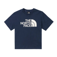 【The North Face 官方旗艦】北面UE女款藍色防潑水舒適大尺寸品牌印花短袖T恤｜89TW8K2