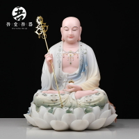 吾堂吾器 漢白玉《地藏王菩薩》珠光彩鑲鉆 家用供奉居家佛像擺件