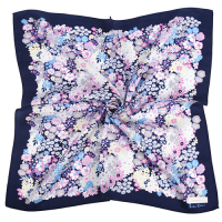 Nina Ricci 手繪風繽紛花朵混綿方型絲巾-深藍色