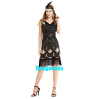 Retro Beaded Sequin Costume Vintage 1920s Flapper Dress Great Gatsby Dress Party Evening Sequins Fringed Dresses 20s Dress 3XL