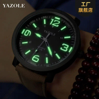 319 Couple Sports Watch Wristwatch YAZHUOLUN Men and Women Large Dial Luminous Quartz Leather Strap 