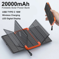 20000mAh Folding Solar Power Bank with 3 Solar Panel Qi Wireless Charger Powerbank for iPhone 15 14 13 Huawei Xiaomi Poverbank