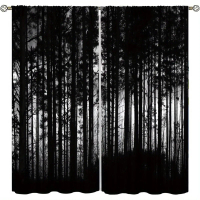 （ISG)  2 pieces of Trees of the Black Forest series printed curtains, 30*65, bedroom and living room