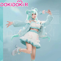 MIKUU Cosplay Game Cosplay DokiDoki-R Women Cute Blue Furry Costume Mikku Cosplay Mace Fake Nails