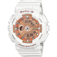 【CASIO 卡西歐】Baby-G 人氣經典率性手錶-玫瑰金x白(BA-110-7A1)