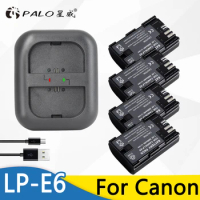 Palo 4pc LP-E6 LP E6 LPE6 Rechargeable Camera Battery+USB Dual Charger For Canon EOS 5DS 5D Mark II Mark III 6D 7D DSLR EOS 5DSR