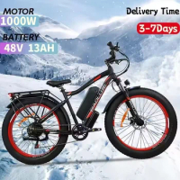New Fat tire Mountain Electric Bicycle 1000W 13AH Removable Battery Super power Men's Adult Electric bike 26inch Beach ebike