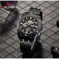 PROMO jam  Tangan Pria BELLEDA 9021 Rantai Sport Stainless Steel Analog Digital Quartz Watches