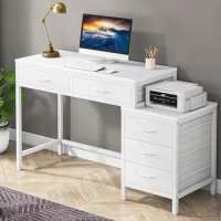 Tribesigns Computer Desk with 5 Drawers, Home Office Desks with Reversible Drawer Cabinet Printer Stand, Industrial PC Desk with