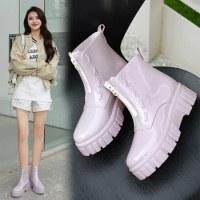White Jelly Color Туфли Женские Patent Leather Botas Slip-On Zapatos De Tacón Mujer Elegantes Zipper Shoes For Woman Spring 2024