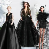 Fashion Bjd 1/6 Doll Clothes Black Elegant Dress for Dolls Girls 30cm Babi Blythe Poppy Parker Doll Accessories Toys
