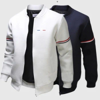 2024 Men Printing New PARIS Round Neck Quality Flight Jacket Spring and Autumn Long Sleeve Fashion Zipper Leisure Coat Tops
