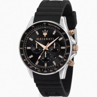 【MASERATI 瑪莎拉蒂】MASERATI手錶型號R8871640002(黑色錶面銀黑色錶殼深黑色矽膠錶帶款)