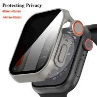 Screen Privacy Tempered Glass Screen+Case For Apple Watch Serie9 8 7 6 5 4 SE Protector Change to Ultra For iwatch 45 44 41 40mm