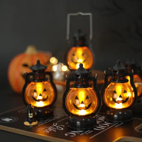 Halloween hanging pumpkin lamp led ghost lamp horror candle lamp retro small oil lamp horror props festival home decoration 2023