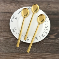 韓式不銹鋼金色勺筷鍍金扁筷子勺子實心長柄勺筷套裝飯勺湯勺商用