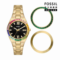 【FOSSIL 官方旗艦館】Scarlette 百變女爵多錶圈限量禮盒組 金色不鏽鋼錶帶指針手錶 36MM ES5311SET